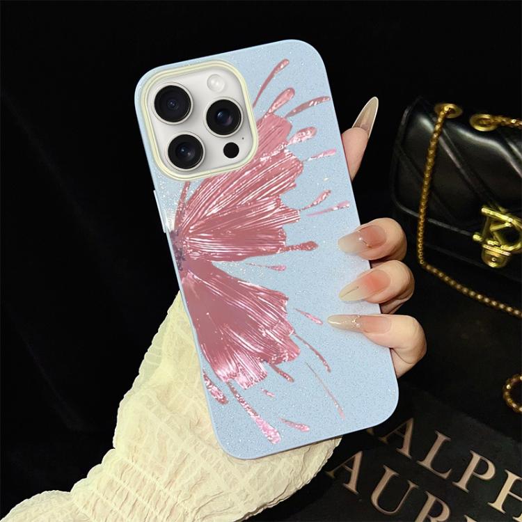 Custodia per telefono ibrida in PC e TPU con motivo a mezza farfalla e glitter IMD., For iPhone 16 Pro, For iPhone 16 Plus, For iPhone 16, For iPhone 15 Pro Max, For iPhone 15 Pro, For iPhone 15 Plus
