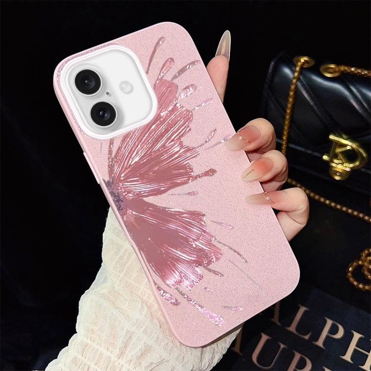Custodia per telefono ibrida in PC e TPU con motivo a mezza farfalla e glitter IMD., For iPhone 16 Pro, For iPhone 16 Plus, For iPhone 16, For iPhone 15 Pro Max, For iPhone 15 Pro, For iPhone 15 Plus