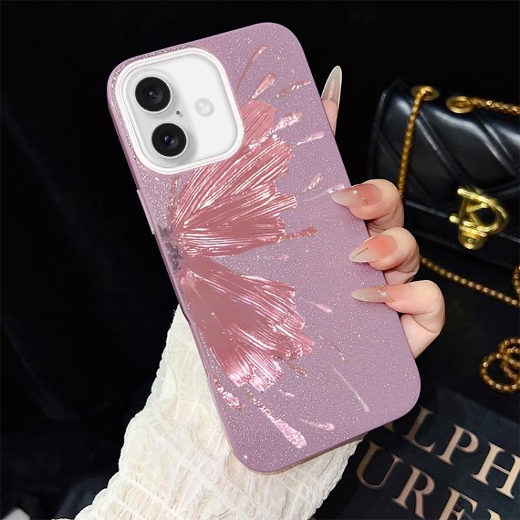 Custodia per telefono ibrida in PC e TPU con motivo a mezza farfalla e glitter IMD., For iPhone 16 Pro, For iPhone 16 Plus, For iPhone 16, For iPhone 15 Pro Max, For iPhone 15 Pro, For iPhone 15 Plus
