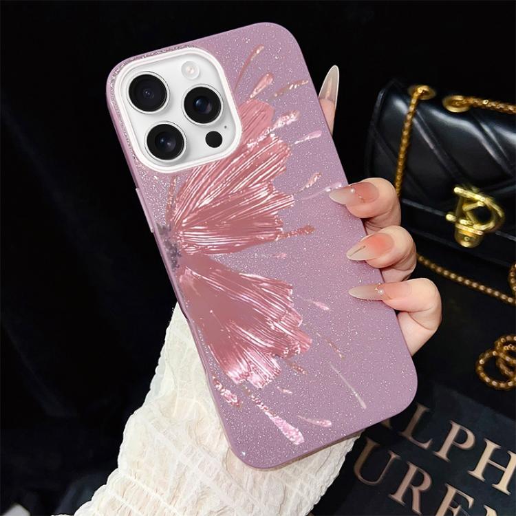 Custodia per telefono ibrida in PC e TPU con motivo a mezza farfalla e glitter IMD., For iPhone 17e / 16e, For iPhone 17 Pro Max, For iPhone 17 Pro, For iPhone 17, For iPhone Air, For iPhone 16 Pro Max