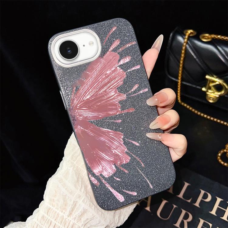Custodia per telefono ibrida in PC e TPU con motivo a mezza farfalla e glitter IMD., For iPhone 17e / 16e, For iPhone 17 Pro Max, For iPhone 17 Pro, For iPhone 17, For iPhone Air, For iPhone 16 Pro Max