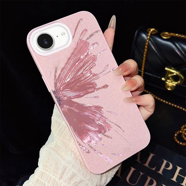 Custodia per telefono ibrida in PC e TPU con motivo a mezza farfalla e glitter IMD., For iPhone 17e / 16e, For iPhone 17 Pro Max, For iPhone 17 Pro, For iPhone 17, For iPhone Air, For iPhone 16 Pro Max
