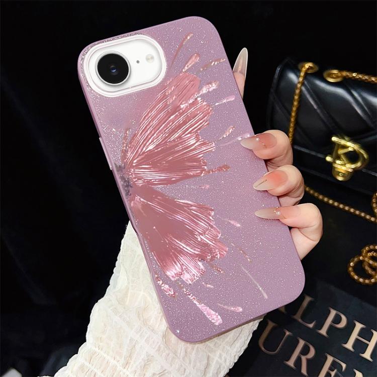 Custodia per telefono ibrida in PC e TPU con motivo a mezza farfalla e glitter IMD., For iPhone 17e / 16e, For iPhone 17 Pro Max, For iPhone 17 Pro, For iPhone 17, For iPhone Air, For iPhone 16 Pro Max