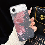 Custodia per telefono ibrida in PC e TPU con motivo a mezza farfalla e glitter IMD., For iPhone 17e / 16e, For iPhone 17 Pro Max, For iPhone 17 Pro, For iPhone 17, For iPhone Air, For iPhone 16 Pro Max