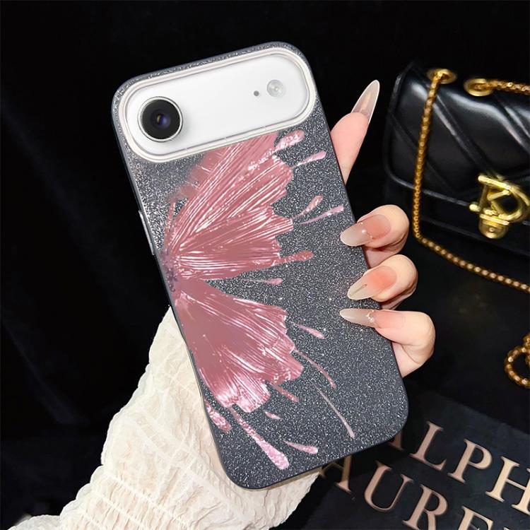 Custodia per telefono ibrida in PC e TPU con motivo a mezza farfalla e glitter IMD., For iPhone 17e / 16e, For iPhone 17 Pro Max, For iPhone 17 Pro, For iPhone 17, For iPhone Air, For iPhone 16 Pro Max