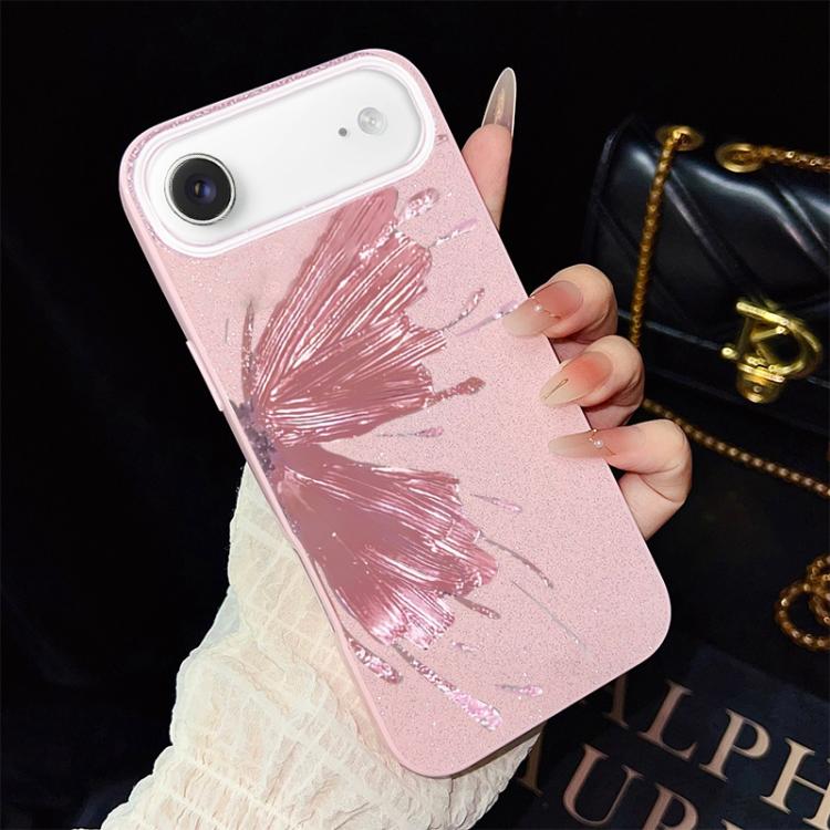 Custodia per telefono ibrida in PC e TPU con motivo a mezza farfalla e glitter IMD., For iPhone 17e / 16e, For iPhone 17 Pro Max, For iPhone 17 Pro, For iPhone 17, For iPhone Air, For iPhone 16 Pro Max