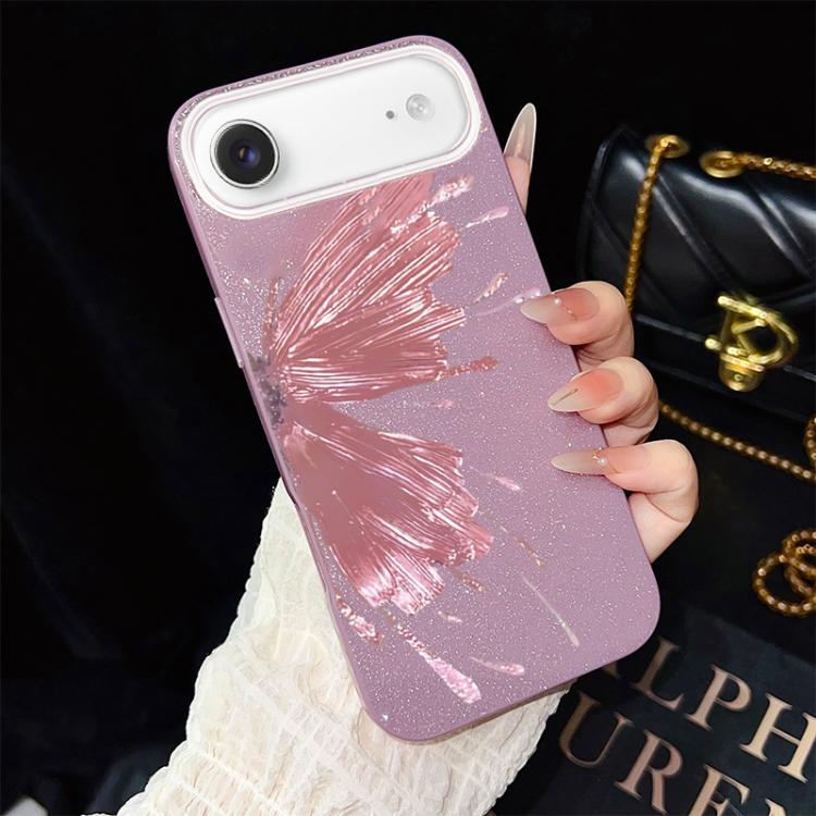 Custodia per telefono ibrida in PC e TPU con motivo a mezza farfalla e glitter IMD., For iPhone 17e / 16e, For iPhone 17 Pro Max, For iPhone 17 Pro, For iPhone 17, For iPhone Air, For iPhone 16 Pro Max