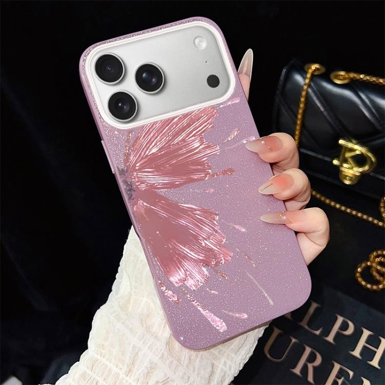 Custodia per telefono ibrida in PC e TPU con motivo a mezza farfalla e glitter IMD., For iPhone 17e / 16e, For iPhone 17 Pro Max, For iPhone 17 Pro, For iPhone 17, For iPhone Air, For iPhone 16 Pro Max