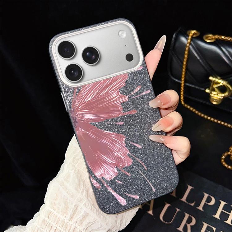 Custodia per telefono ibrida in PC e TPU con motivo a mezza farfalla e glitter IMD., For iPhone 17e / 16e, For iPhone 17 Pro Max, For iPhone 17 Pro, For iPhone 17, For iPhone Air, For iPhone 16 Pro Max