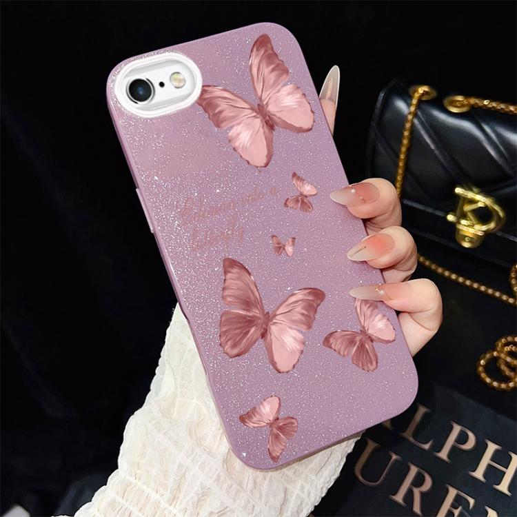 Custodia per telefono ibrida in PC e TPU con motivo farfalle da sogno e glitter IMD., For iPhone 8 Plus / 7 Plus, For iPhone 6 Plus / 6s Plus, For iPhone 6 / 6s