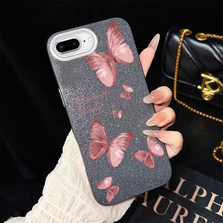 Custodia per telefono ibrida in PC e TPU con motivo farfalle da sogno e glitter IMD., For iPhone 8 Plus / 7 Plus, For iPhone 6 Plus / 6s Plus, For iPhone 6 / 6s