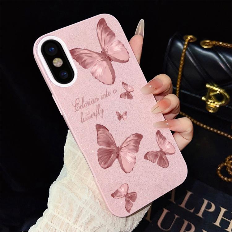 Custodia per telefono ibrida in PC e TPU con motivo farfalle da sogno e glitter IMD., For iPhone 11 Pro Max, For iPhone 11, For iPhone 11 Pro, For iPhone XS / X, For iPhone XR, For iPhone XS Max