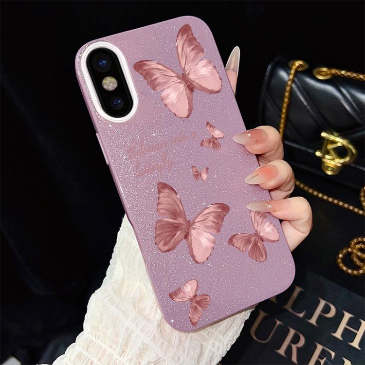 Custodia per telefono ibrida in PC e TPU con motivo farfalle da sogno e glitter IMD., For iPhone 11 Pro Max, For iPhone 11, For iPhone 11 Pro, For iPhone XS / X, For iPhone XR, For iPhone XS Max