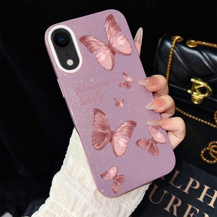 Custodia per telefono ibrida in PC e TPU con motivo farfalle da sogno e glitter IMD., For iPhone 11 Pro Max, For iPhone 11, For iPhone 11 Pro, For iPhone XS / X, For iPhone XR, For iPhone XS Max