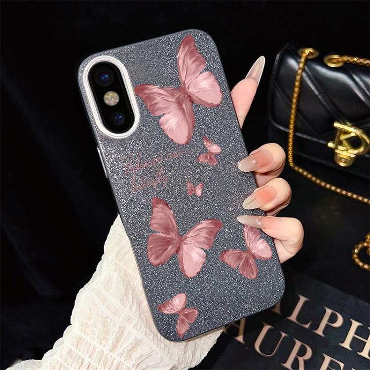 Custodia per telefono ibrida in PC e TPU con motivo farfalle da sogno e glitter IMD., For iPhone 11 Pro Max, For iPhone 11, For iPhone 11 Pro, For iPhone XS / X, For iPhone XR, For iPhone XS Max