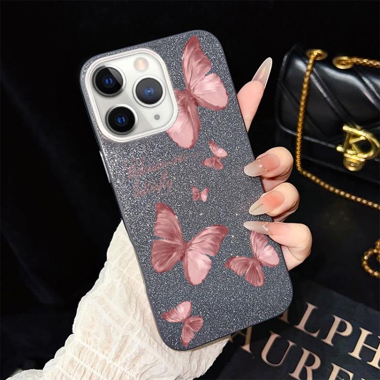 Custodia per telefono ibrida in PC e TPU con motivo farfalle da sogno e glitter IMD., For iPhone 11 Pro Max, For iPhone 11, For iPhone 11 Pro, For iPhone XS / X, For iPhone XR, For iPhone XS Max