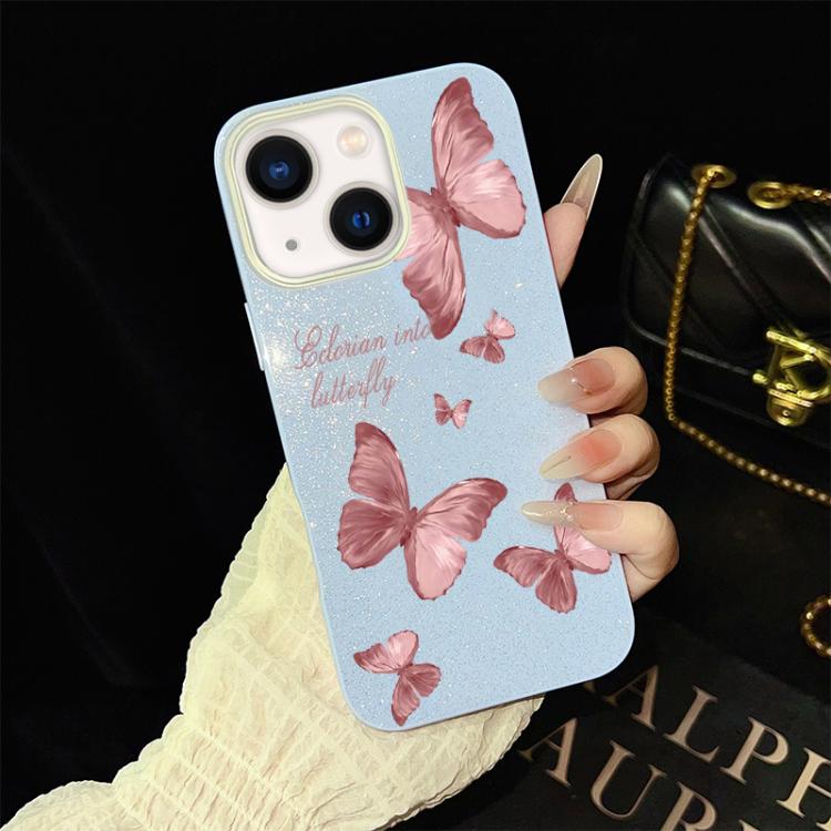 Custodia per telefono ibrida in PC e TPU con motivo farfalle da sogno e glitter IMD., For iPhone 13 Pro Max, For iPhone 13 Pro, For iPhone 13, For iPhone 12, For iPhone 12 Pro Max, For iPhone 12 Pro