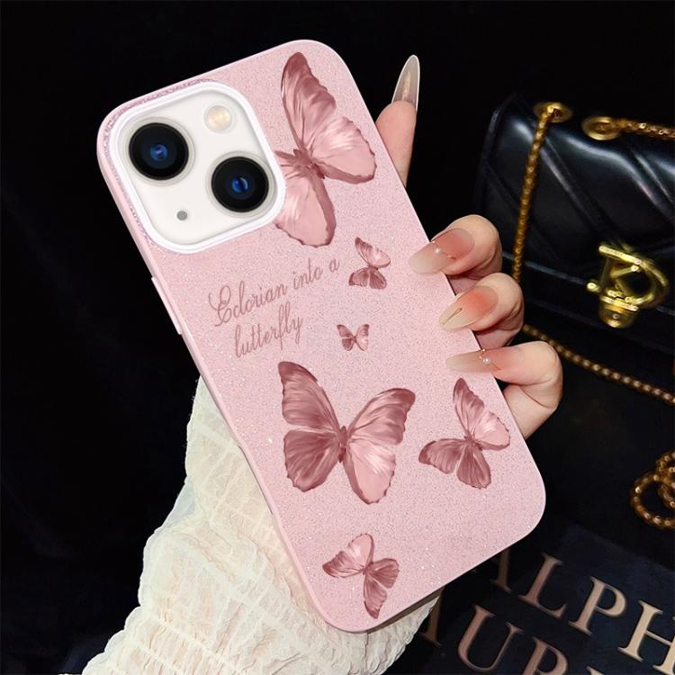Custodia per telefono ibrida in PC e TPU con motivo farfalle da sogno e glitter IMD., For iPhone 15, For iPhone 14 Plus, For iPhone 14, For iPhone 14 Pro, For iPhone 14 Pro Max, For iPhone SE 2022 / SE 2020