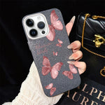 Custodia per telefono ibrida in PC e TPU con motivo farfalle da sogno e glitter IMD., For iPhone 15, For iPhone 14 Plus, For iPhone 14, For iPhone 14 Pro, For iPhone 14 Pro Max, For iPhone SE 2022 / SE 2020