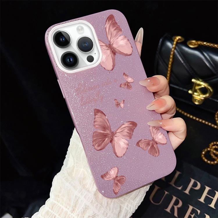 Custodia per telefono ibrida in PC e TPU con motivo farfalle da sogno e glitter IMD., For iPhone 15, For iPhone 14 Plus, For iPhone 14, For iPhone 14 Pro, For iPhone 14 Pro Max, For iPhone SE 2022 / SE 2020