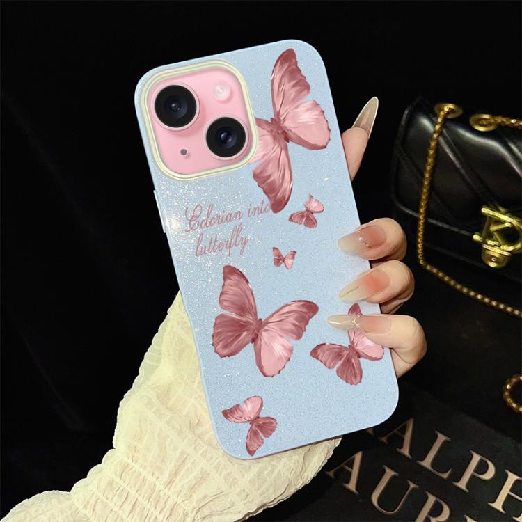 Custodia per telefono ibrida in PC e TPU con motivo farfalle da sogno e glitter IMD., For iPhone 15, For iPhone 14 Plus, For iPhone 14, For iPhone 14 Pro, For iPhone 14 Pro Max, For iPhone SE 2022 / SE 2020