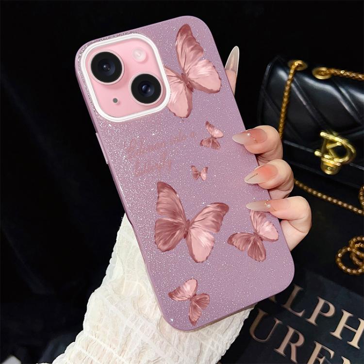 Custodia per telefono ibrida in PC e TPU con motivo farfalle da sogno e glitter IMD., For iPhone 15, For iPhone 14 Plus, For iPhone 14, For iPhone 14 Pro, For iPhone 14 Pro Max, For iPhone SE 2022 / SE 2020