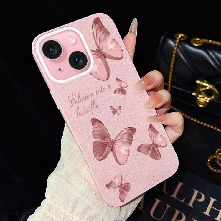 Custodia per telefono ibrida in PC e TPU con motivo farfalle da sogno e glitter IMD., For iPhone 16 Pro, For iPhone 16 Plus, For iPhone 16, For iPhone 15 Pro Max, For iPhone 15 Pro, For iPhone 15 Plus