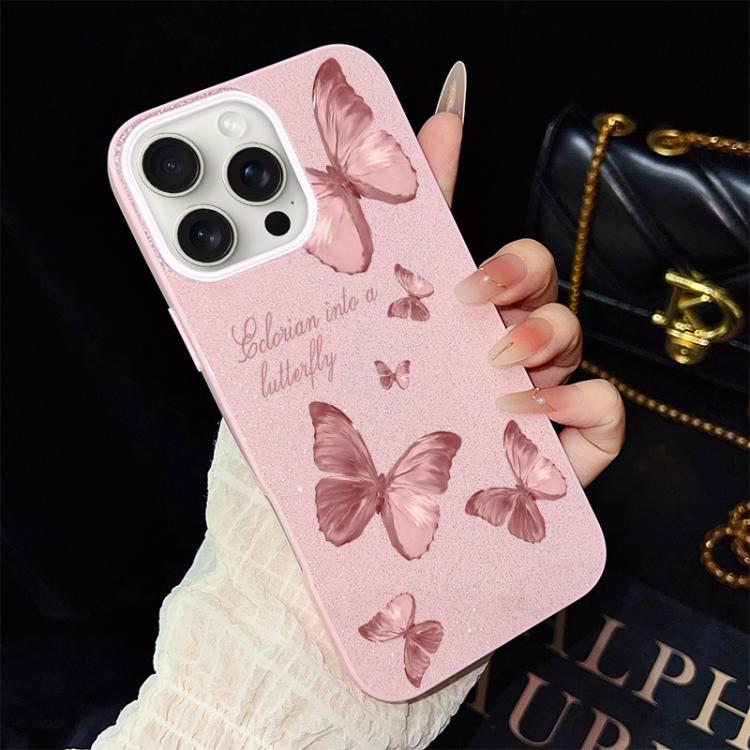 Custodia per telefono ibrida in PC e TPU con motivo farfalle da sogno e glitter IMD., For iPhone 16 Pro, For iPhone 16 Plus, For iPhone 16, For iPhone 15 Pro Max, For iPhone 15 Pro, For iPhone 15 Plus