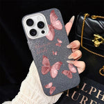 Custodia per telefono ibrida in PC e TPU con motivo farfalle da sogno e glitter IMD., For iPhone 17e / 16e, For iPhone 17 Pro Max, For iPhone 17 Pro, For iPhone 17, For iPhone Air, For iPhone 16 Pro Max