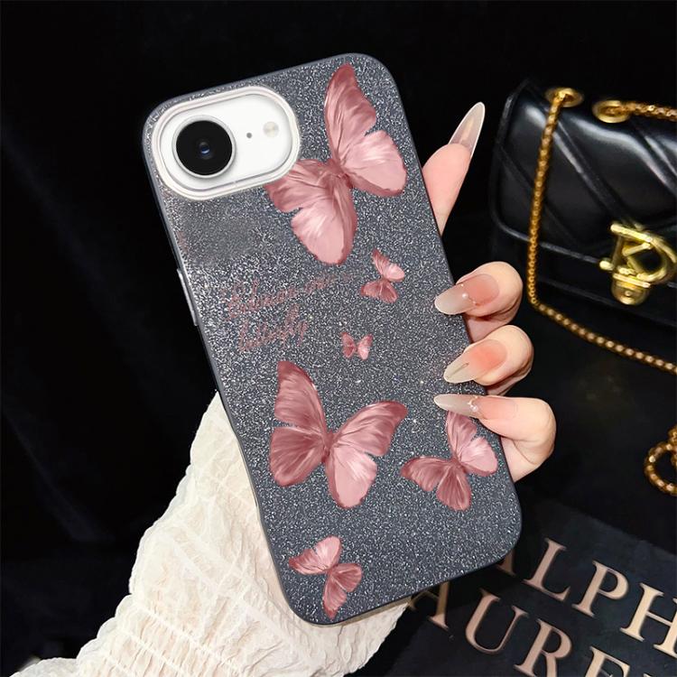Custodia per telefono ibrida in PC e TPU con motivo farfalle da sogno e glitter IMD., For iPhone 17e / 16e, For iPhone 17 Pro Max, For iPhone 17 Pro, For iPhone 17, For iPhone Air, For iPhone 16 Pro Max