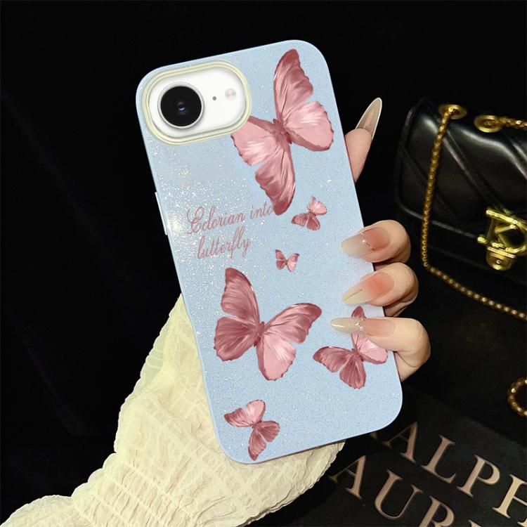 Custodia per telefono ibrida in PC e TPU con motivo farfalle da sogno e glitter IMD., For iPhone 17e / 16e, For iPhone 17 Pro Max, For iPhone 17 Pro, For iPhone 17, For iPhone Air, For iPhone 16 Pro Max