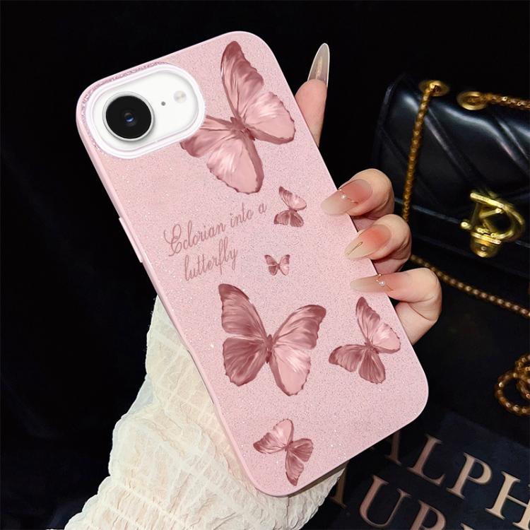 Custodia per telefono ibrida in PC e TPU con motivo farfalle da sogno e glitter IMD., For iPhone 17e / 16e, For iPhone 17 Pro Max, For iPhone 17 Pro, For iPhone 17, For iPhone Air, For iPhone 16 Pro Max