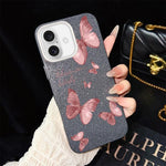 Custodia per telefono ibrida in PC e TPU con motivo farfalle da sogno e glitter IMD., For iPhone 17e / 16e, For iPhone 17 Pro Max, For iPhone 17 Pro, For iPhone 17, For iPhone Air, For iPhone 16 Pro Max