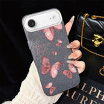 Custodia per telefono ibrida in PC e TPU con motivo farfalle da sogno e glitter IMD., For iPhone 17e / 16e, For iPhone 17 Pro Max, For iPhone 17 Pro, For iPhone 17, For iPhone Air, For iPhone 16 Pro Max