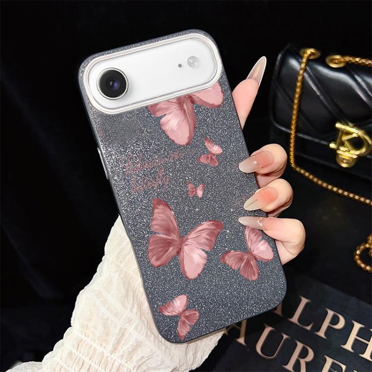 Custodia per telefono ibrida in PC e TPU con motivo farfalle da sogno e glitter IMD., For iPhone 17e / 16e, For iPhone 17 Pro Max, For iPhone 17 Pro, For iPhone 17, For iPhone Air, For iPhone 16 Pro Max