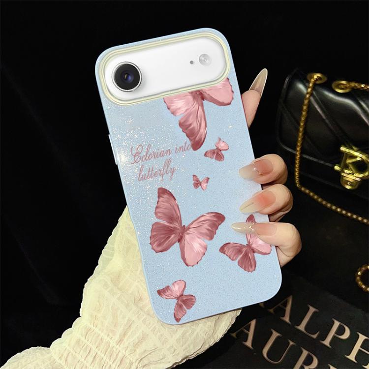 Custodia per telefono ibrida in PC e TPU con motivo farfalle da sogno e glitter IMD., For iPhone 17e / 16e, For iPhone 17 Pro Max, For iPhone 17 Pro, For iPhone 17, For iPhone Air, For iPhone 16 Pro Max
