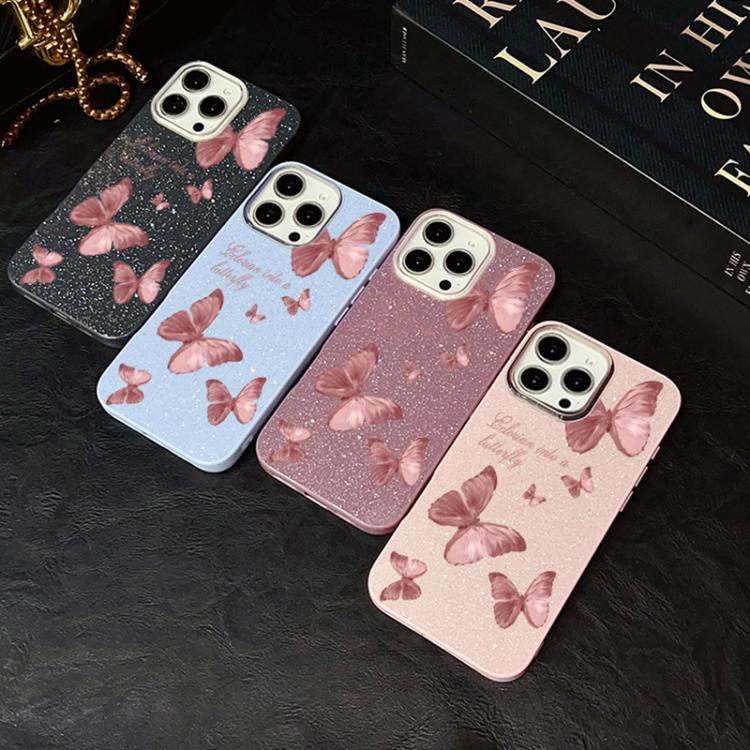 Custodia per telefono ibrida in PC e TPU con motivo farfalle da sogno e glitter IMD., For iPhone 13 Pro Max, For iPhone 13 Pro, For iPhone 13, For iPhone 12, For iPhone 12 Pro Max, For iPhone 12 Pro
