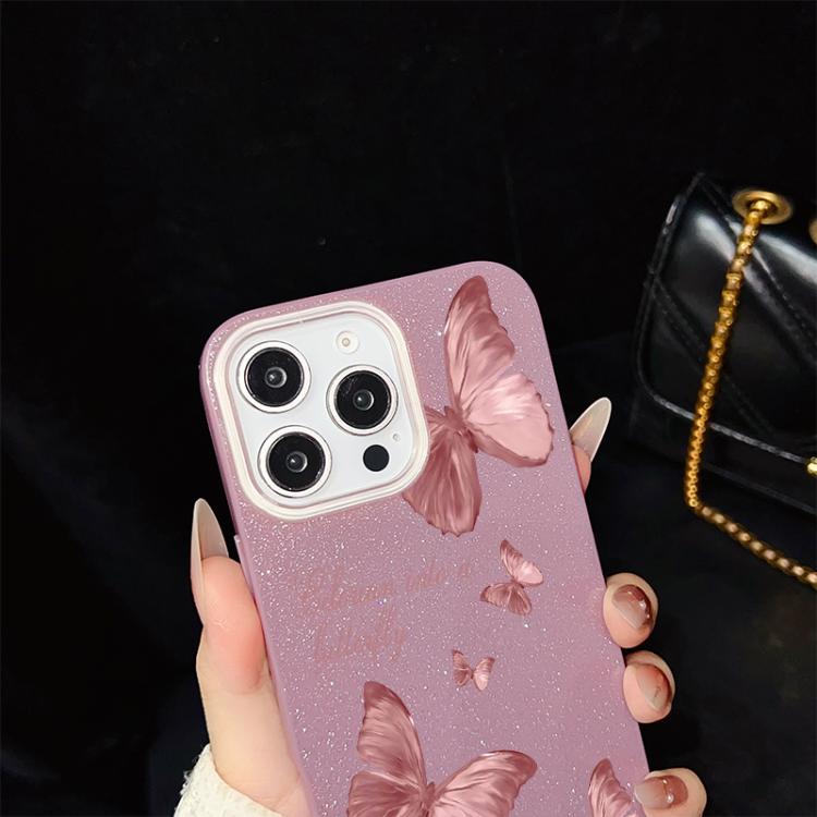 Custodia per telefono ibrida in PC e TPU con motivo farfalle da sogno e glitter IMD., For iPhone 17e / 16e, For iPhone 17 Pro Max, For iPhone 17 Pro, For iPhone 17, For iPhone Air, For iPhone 16 Pro Max