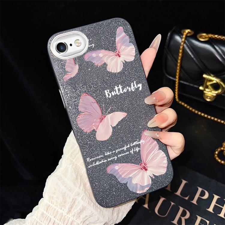 Custodia per telefono ibrida in PC e TPU con motivo a farfalle sfumate e glitter IMD., For iPhone 8 Plus / 7 Plus, For iPhone 6 Plus / 6s Plus, For iPhone 6 / 6s