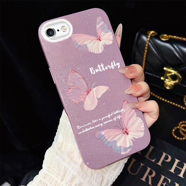 Custodia per telefono ibrida in PC e TPU con motivo a farfalle sfumate e glitter IMD., For iPhone 8 Plus / 7 Plus, For iPhone 6 Plus / 6s Plus, For iPhone 6 / 6s