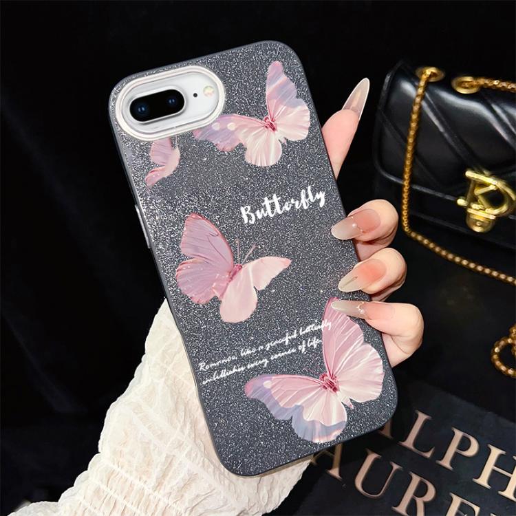 Custodia per telefono ibrida in PC e TPU con motivo a farfalle sfumate e glitter IMD., For iPhone 8 Plus / 7 Plus, For iPhone 6 Plus / 6s Plus, For iPhone 6 / 6s