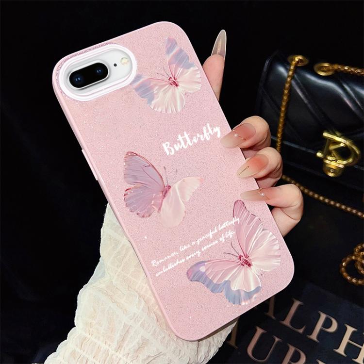 Custodia per telefono ibrida in PC e TPU con motivo a farfalle sfumate e glitter IMD., For iPhone 8 Plus / 7 Plus, For iPhone 6 Plus / 6s Plus, For iPhone 6 / 6s
