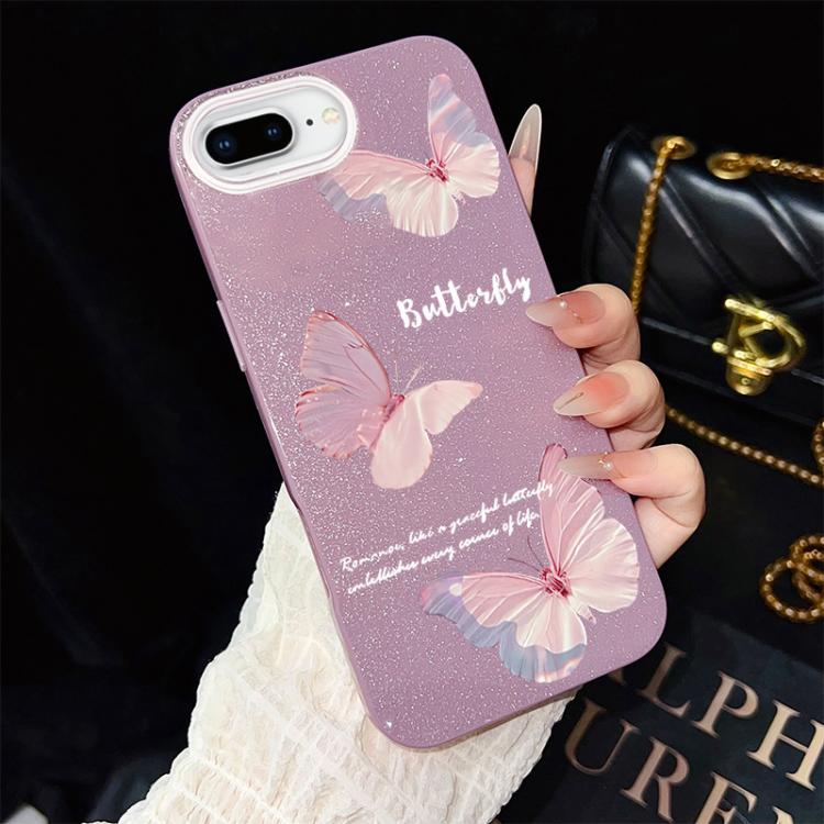 Custodia per telefono ibrida in PC e TPU con motivo a farfalle sfumate e glitter IMD., For iPhone 8 Plus / 7 Plus, For iPhone 6 Plus / 6s Plus, For iPhone 6 / 6s