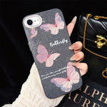Custodia per telefono ibrida in PC e TPU con motivo a farfalle sfumate e glitter IMD., For iPhone 15, For iPhone 14 Plus, For iPhone 14, For iPhone 14 Pro, For iPhone 14 Pro Max, For iPhone SE 2022 / SE 2020