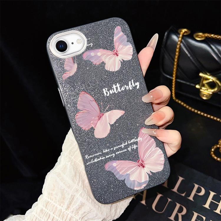 Custodia per telefono ibrida in PC e TPU con motivo a farfalle sfumate e glitter IMD., For iPhone 15, For iPhone 14 Plus, For iPhone 14, For iPhone 14 Pro, For iPhone 14 Pro Max, For iPhone SE 2022 / SE 2020