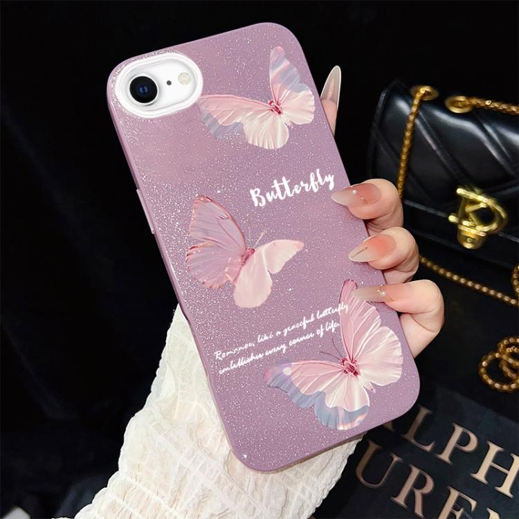 Custodia per telefono ibrida in PC e TPU con motivo a farfalle sfumate e glitter IMD., For iPhone 15, For iPhone 14 Plus, For iPhone 14, For iPhone 14 Pro, For iPhone 14 Pro Max, For iPhone SE 2022 / SE 2020