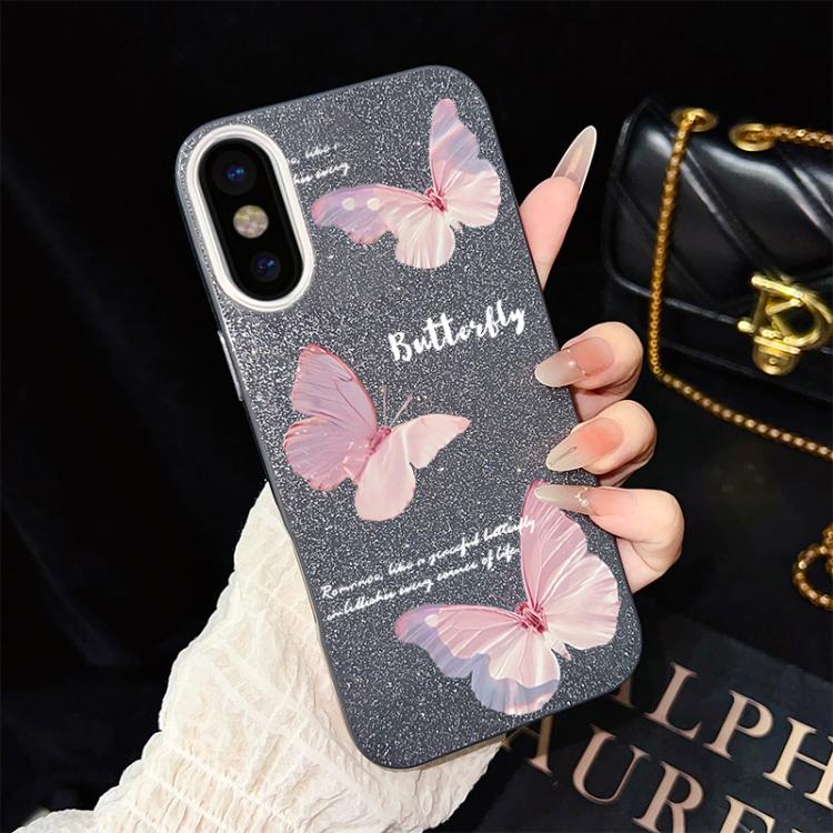 Custodia per telefono ibrida in PC e TPU con motivo a farfalle sfumate e glitter IMD., For iPhone 11 Pro Max, For iPhone 11, For iPhone 11 Pro, For iPhone XS / X, For iPhone XR, For iPhone XS Max
