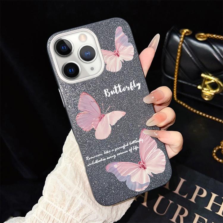 Custodia per telefono ibrida in PC e TPU con motivo a farfalle sfumate e glitter IMD., For iPhone 11 Pro Max, For iPhone 11, For iPhone 11 Pro, For iPhone XS / X, For iPhone XR, For iPhone XS Max