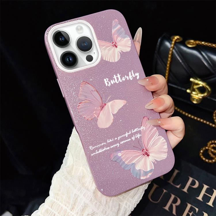 Custodia per telefono ibrida in PC e TPU con motivo a farfalle sfumate e glitter IMD., For iPhone 13 Pro Max, For iPhone 13 Pro, For iPhone 13, For iPhone 12, For iPhone 12 Pro Max, For iPhone 12 Pro