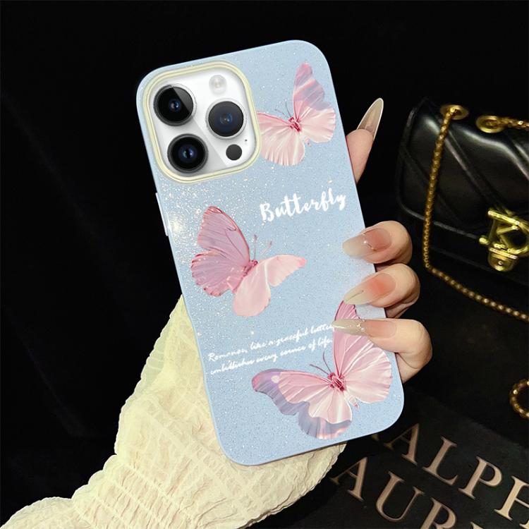Custodia per telefono ibrida in PC e TPU con motivo a farfalle sfumate e glitter IMD., For iPhone 13 Pro Max, For iPhone 13 Pro, For iPhone 13, For iPhone 12, For iPhone 12 Pro Max, For iPhone 12 Pro